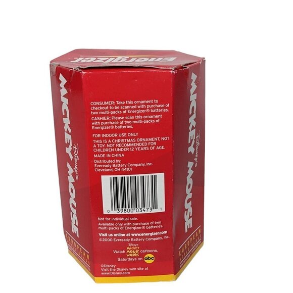 Vtg 2000 Disney Mickey Mouse Christmas Ornament Blown Glass Energizer Giveaway - Picture 3 of 4